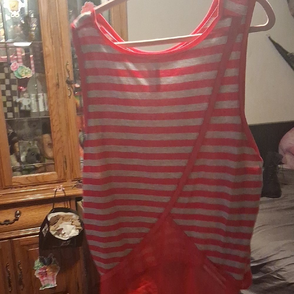 Extra Touch Red and Pink Asymmetrical Sleeveless Tank Top